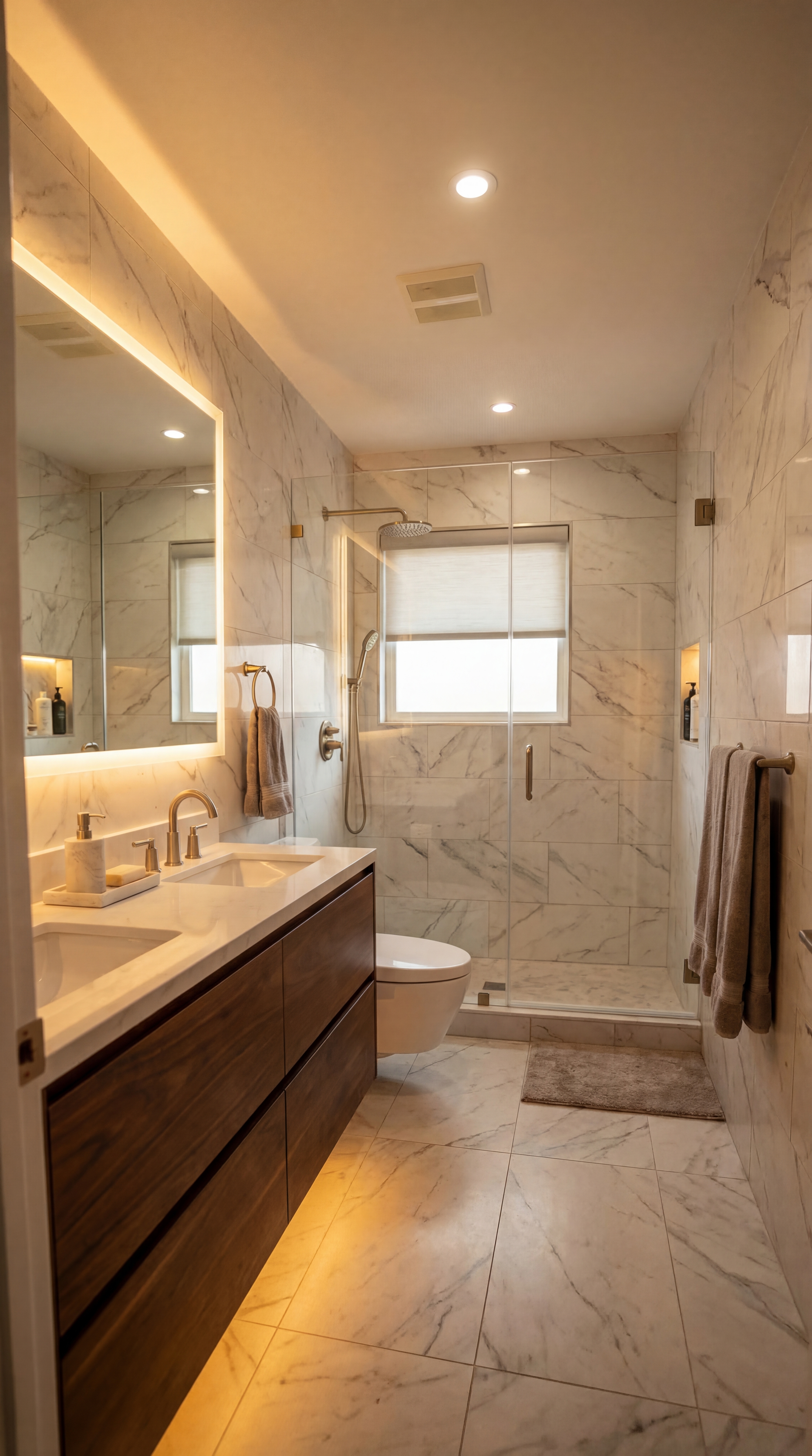 Marble bathroom with floating vanity
