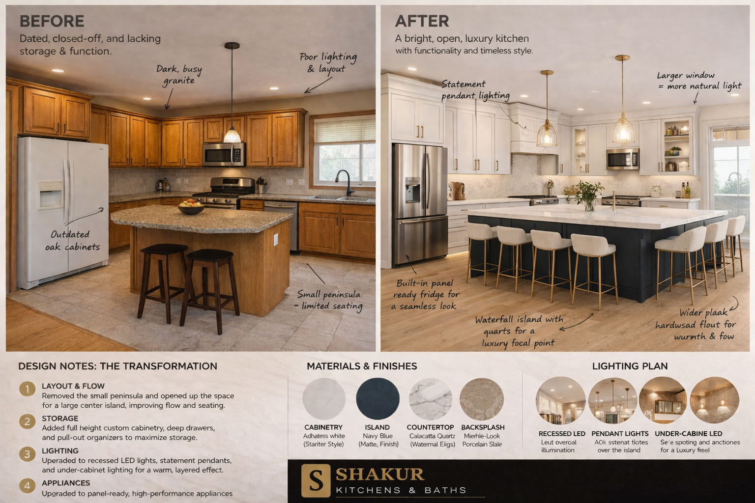 Before and after kitchen remodel — Shakur Kitchens & Baths