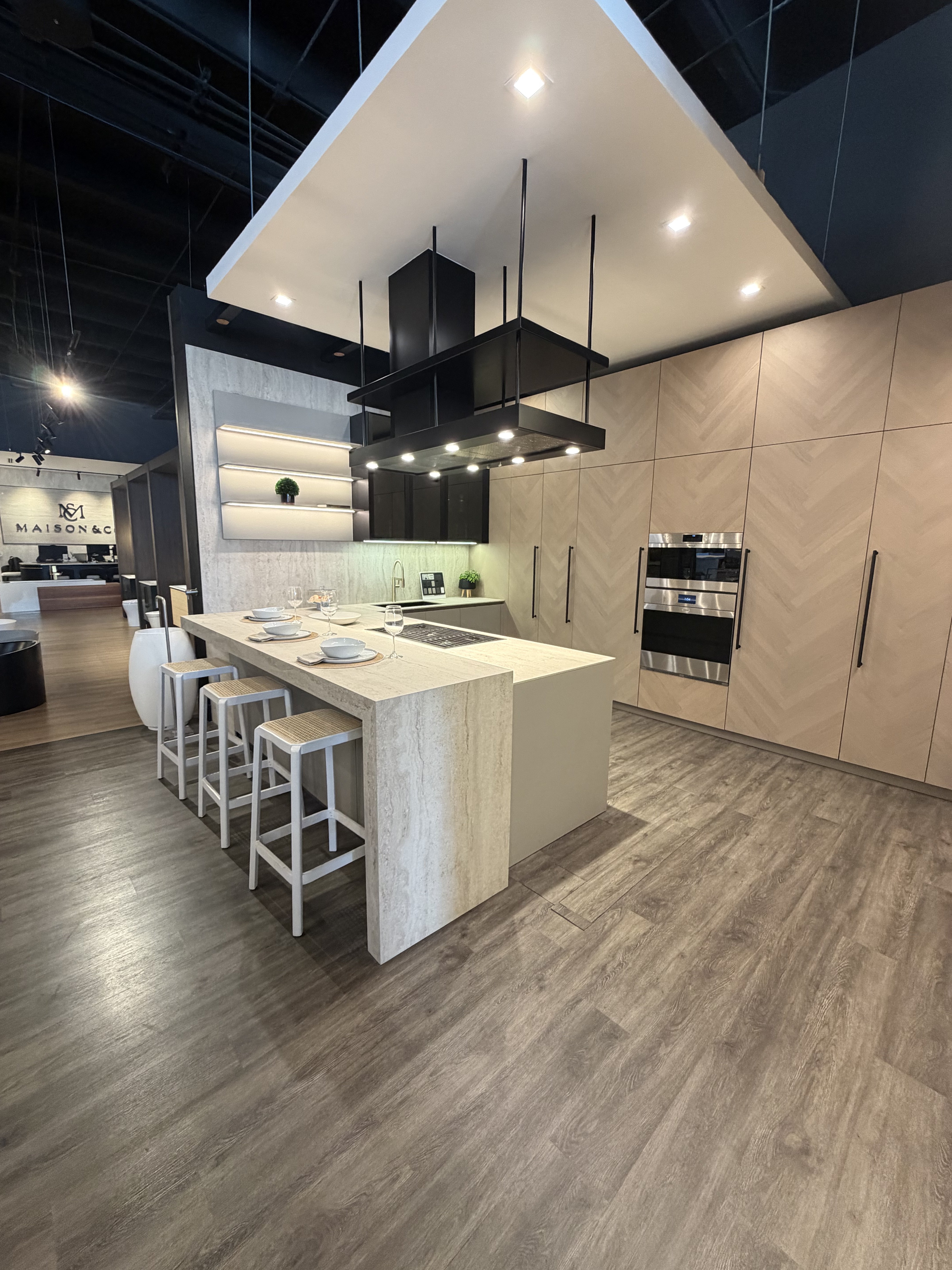 Showroom kitchen display - modern pendant lights